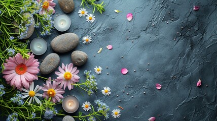 Spring Spa Background with Aromatherapy Elements


