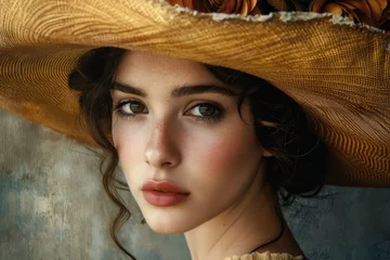 Foto op Canvas Portrait of gorgeous Spanish woman in hat photography. Young Spain woman in hat. Horizontal format © Magiurg