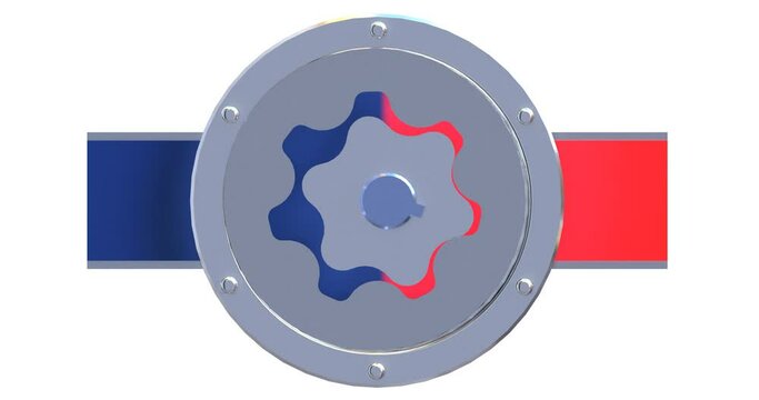 Gear Pump Animation - Gerotor. Internal and external gears mesh to move fluid from suction (blue) to high pressure discharge (red)