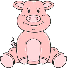 cute cartoon pig sitting down