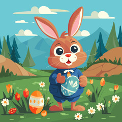 easter bunny with easter eggs vector illustration isolated white background, cut out or cutout