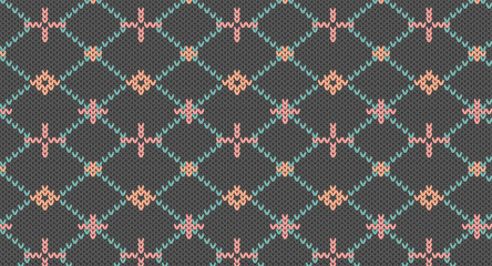 Sweet geomatric on gray knitted pattern, Festive Sweater Design. Seamless Knitted Pattern