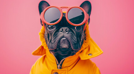 Fashionable antrophomorfic dog with glasses, Generative AI