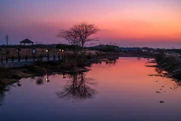 sunset over the river