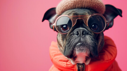 Fototapeta premium Fashionable antrophomorfic dog with glasses, Generative AI