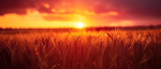 Sunset wheat field, epic scene