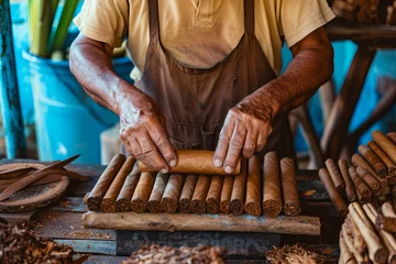 Fotobehang Traditional making of fine cuban cigars © Fabio