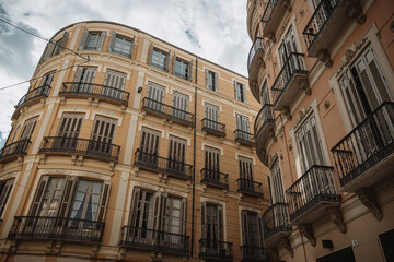 19th century building facades in Malaga, Spain