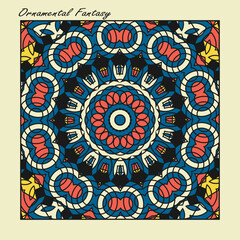 Square ornamented element for various design projects. Ornamental fantasy No. 6. Vector illustration