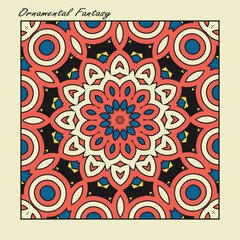 Square ornamented element for various design projects. Ornamental fantasy No. 7. Vector illustration