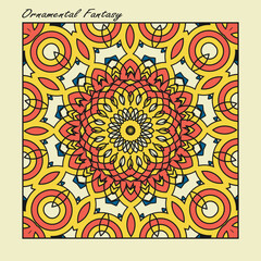 Square ornamented element for various design projects. Ornamental fantasy No. 8. Vector illustration