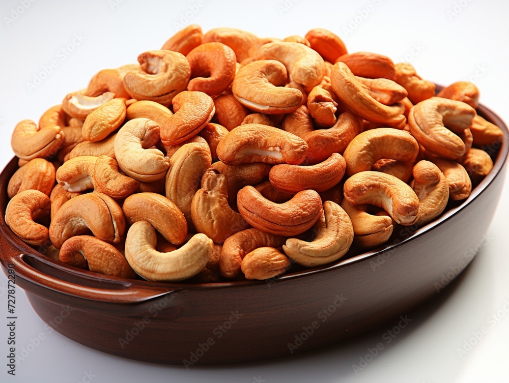 Wall mural Cashew nuts on wooden bowl protein roasted snack