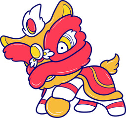 cute traditional chinese lion dance cartoon