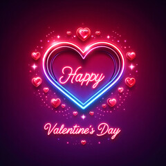 Radiant Romance: Neon Heart and Valentines Day Inscription.