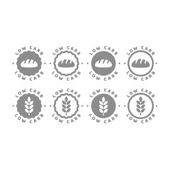 Low carb vector label set. Nutrition and diet stamps.