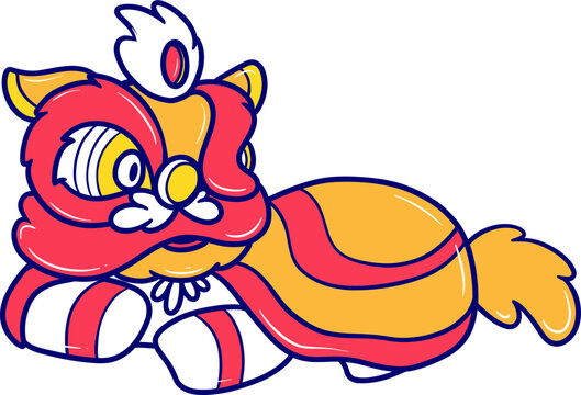 cute traditional chinese lion dance cartoon