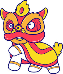cute traditional chinese lion dance cartoon