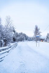 Obraz premium Winter time in snowy Rovaniemi Lapland, winterwonderland shortly before christmas season