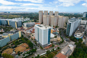 Fototapeta premium Taguig, Metro Manila, Philippines - Feb 03, 2024: Aerial of Mckinley Hill, an upscale district with office buildings and condos near BGC.
