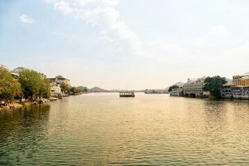 Fototapeta premium Panoramic view of landscape along Periyar River in Kerala, India