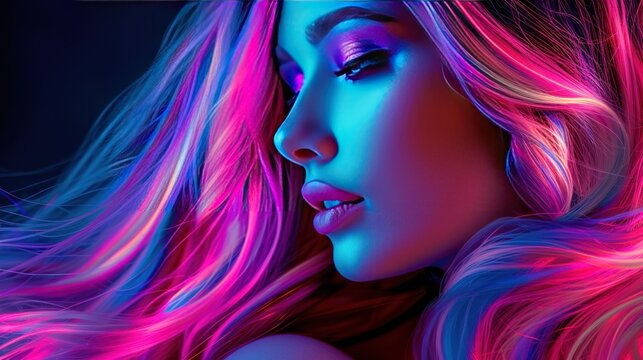 Beauty style woman with colorful hair and decorations AI generated image