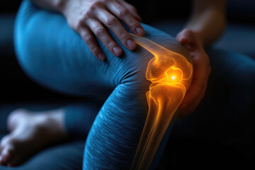 Knee pain, joint inflammation, bone fracture, woman suffering from osteoarthritis, leg injury