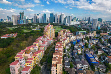 Taguig, Metro Manila, Philippines -  Aerial of upscale houses and condominiums in Mckinley Hill,...