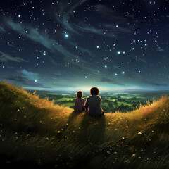 Stargazing on a grassy hill