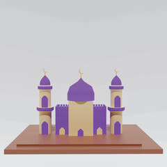Kabaah alharam and mosque concept. Realistic 3d object cartoon style.
