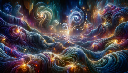 Vibrant cosmic dreamscape showcasing neural activation functions