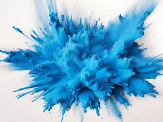 bright cyan blue holi paint color powder festival explosion burst isolated white background. industrial print concept background