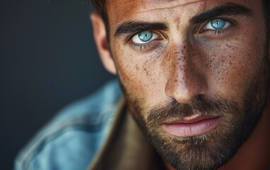 Close Up Portrait of Man With Blue Eyes - Powered by Adobe