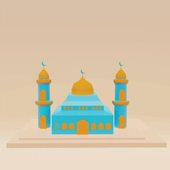 Kabaah alharam and mosque concept. Realistic 3d object cartoon style.