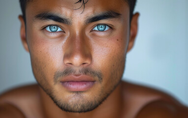 Fototapeta premium Close Up Portrait of a Child With Blue Eyes