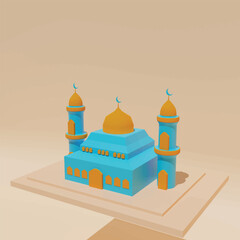 Kabaah alharam and mosque concept. Realistic 3d object cartoon style.