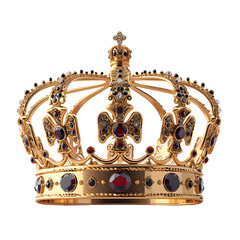 a gold crown with red and blue gems