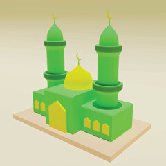 Kabaah alharam and mosque concept. Realistic 3d object cartoon style.