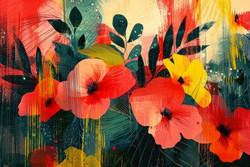 abstract beautiful watercolor poppy flowers