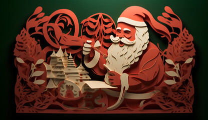 Step into the enchanting world of kirigami as Santa crafts magic in his paper workshop—a festive masterpiece capturing the joy and wonder of holiday preparations in intricate detail.