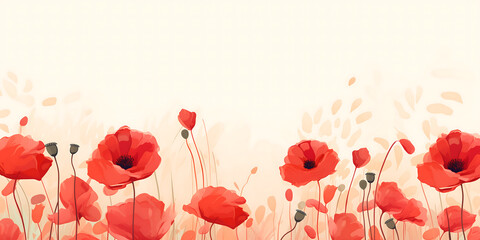Light floral background with poppies, copy space - obrazy, fototapety, plakaty