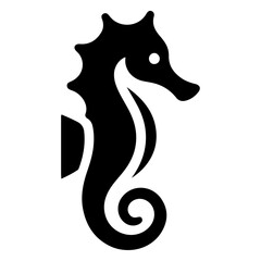 minimal Seahorse vector icon, flat symbol, black color silhouette