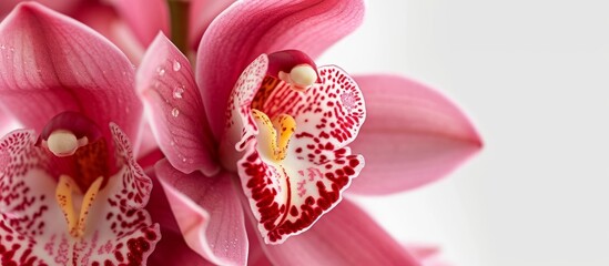 Cymbidium Orchid Close Up on White Background - Stunning Cymbidium Flower Captured in Exquisite Detail - obrazy, fototapety, plakaty