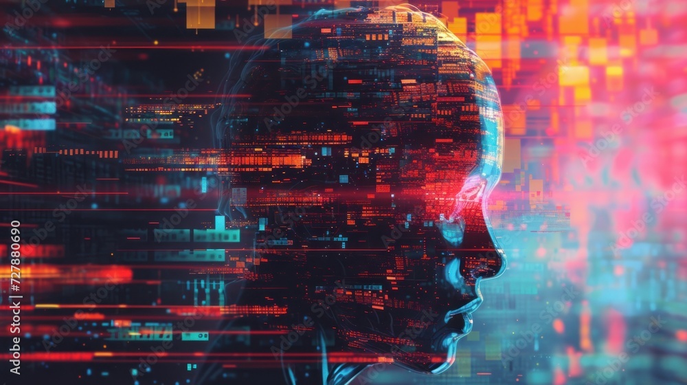 Aufkleber technology abstract human model with digital glitch background ai generated image