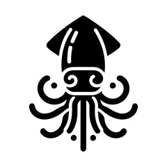 minimal Squid vector icon, flat symbol, black color silhouette