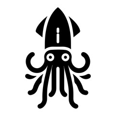 minimal Squid vector icon, flat symbol, black color silhouette