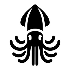 minimal Squid vector icon, flat symbol, black color silhouette