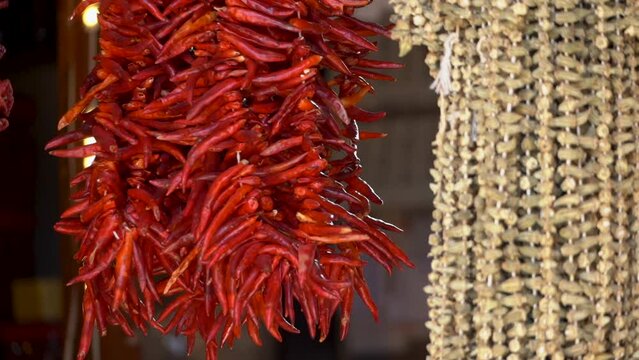 Vegetables are strung on ropes and dried under the sun in summer. Dried vegetables are a good option for cooking in winter.