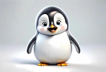 A Adorable 3d rendered cute happy smiling and joyful baby penguin cartoon character on white backdrop