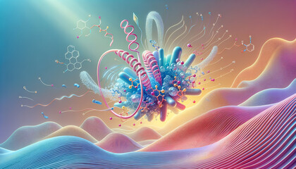 Vibrant Enzyme Kinetics Illustration with Tranquil Background - obrazy, fototapety, plakaty