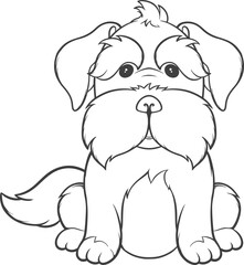 cute fluffy dog sitting line art
